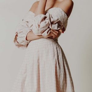 Chriselle J.O.A. Tiered Sleeve Gingham Minidress